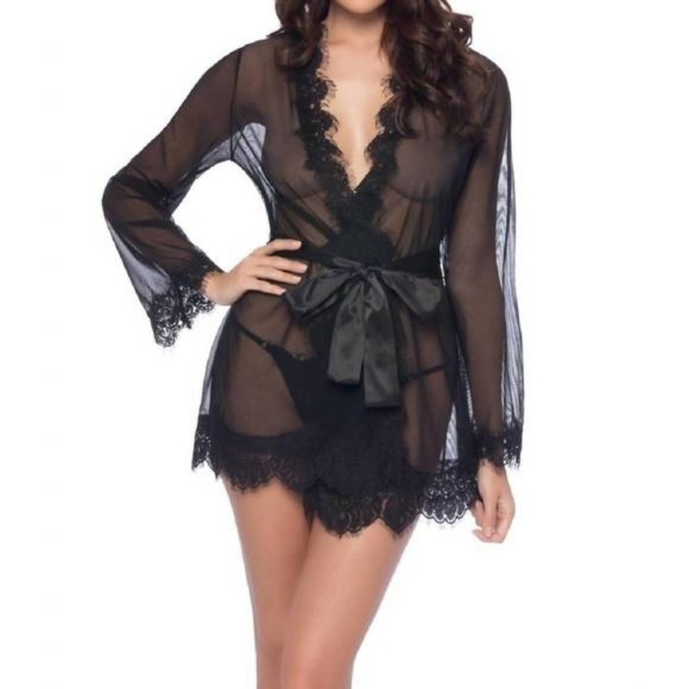 💘 NEW OH LA LA CHERI eyelash lace robe in black